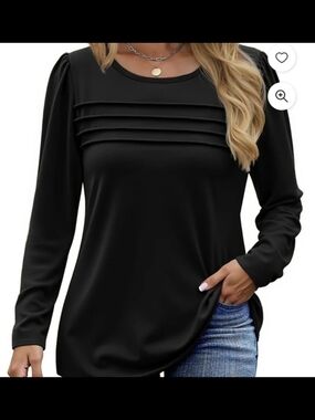 Classic Black Pleated Yoke Long-Sleeve Top